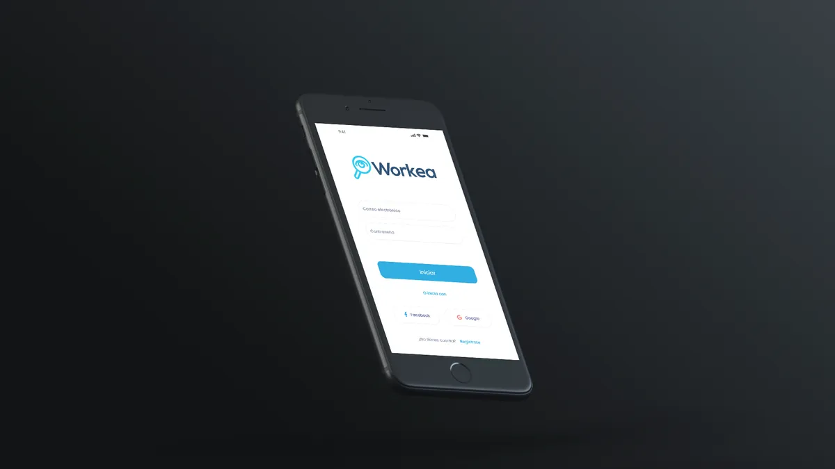 Pantalla de inicio de sesión de Workea App en un iPhone